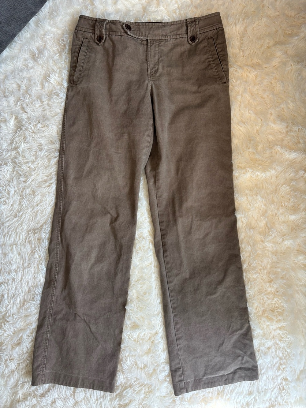 Eddie Bauer Women's Brown Straight Leg Trouser Pants Size 6 Button Tab Stretch
